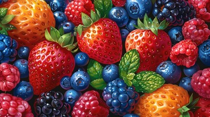 Wall Mural - illustration of summer fruits background
