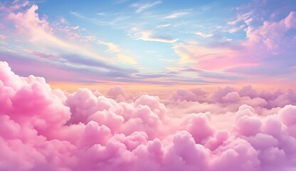 Wall Mural -  Beautiful cloudscape with blue sky and pink clouds, Pink clouds in the sky stage fluffy cotton candy ,summer paradise dreamy concept. 