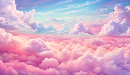 Wall Mural -  Beautiful cloudscape with blue sky and pink clouds, Pink clouds in the sky stage fluffy cotton candy ,summer paradise dreamy concept. 