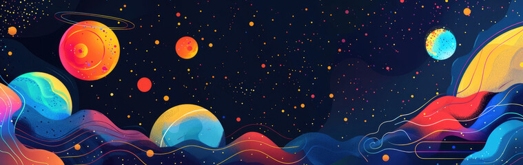 Wall Mural - a vibrant background featuring colorful planets and stars scattered throughout a cosmic scene