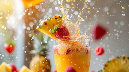 Wall Mural - Summery pineapple and strawberry cocktail with a splash