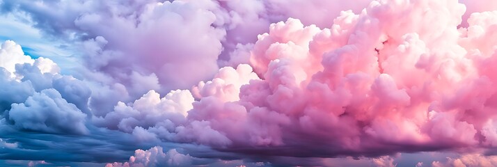 Wall Mural -  Beautiful cloudscape with blue sky and pink clouds, Pink clouds in the sky stage fluffy cotton candy ,summer paradise dreamy concept. 