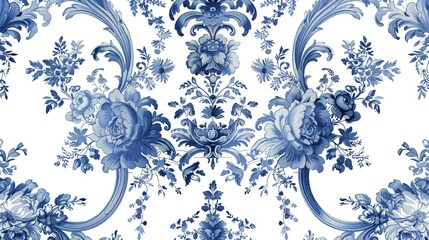 Wall Mural - blue toile ornate design summetry isoltaed on white background