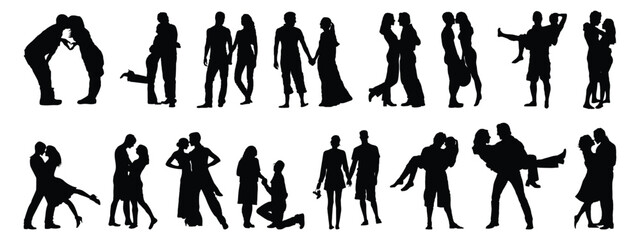 
set of Romantic Love Couple Silhouette Vector