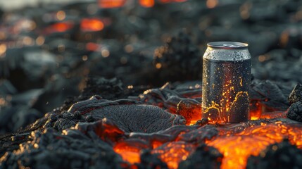 Poster - Aluminum can on hot lava rock at sunset
