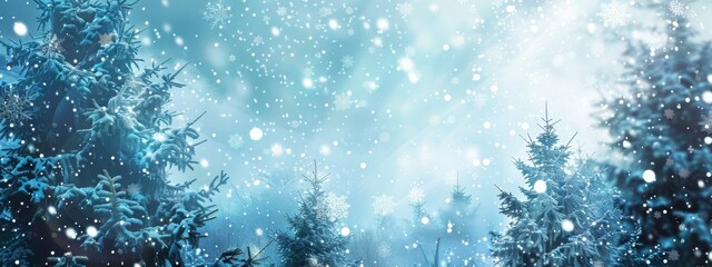 Poster - A peaceful, snowy landscape background with gentle snowflakes and winter trees.