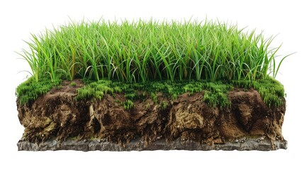 Wall Mural - A close up of a grassy field with a dirt area underneath. The grass is tall and the dirt is brown