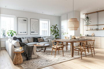 Canvas Print - Interior design of modern scandinavian apartment living room 3d rendering