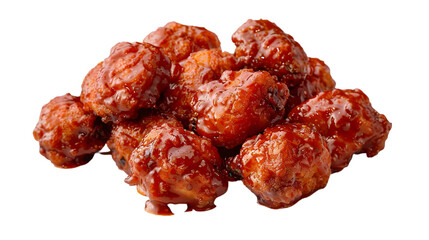 Wall Mural -  High-definition close-up of boneless wings covered in spicy sauce, laid out, transparent background