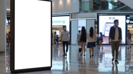 Wall Mural - vertical blank billboard mockup in shopping mall advertising and promotion concept