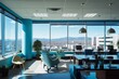 © aicandy - Modern Workspace in Aqua Blue Tones with City View and Stylish Decor