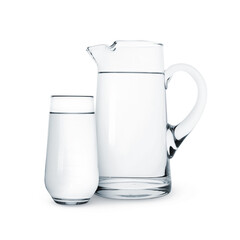 Wall Mural - Glass and jug with water isolated on white