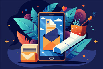 Poster - Email marketing concept with multiple email icons representing the idea of email marketing campaigns.