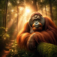 Wall Mural - Orangutan Eating in a Conservation Forest