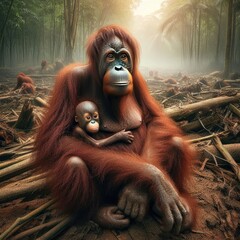 Wall Mural - Orangutan Starving Due to Deforestation