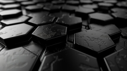 Poster - abstract background with black hexagons, 3d wallpaper, business background 