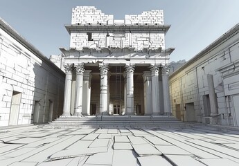 Aufkleber - Wireframe rendering of an ancient building in the classical style