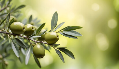 Beautiful Green Olive Branch on a Blurred Nature Background