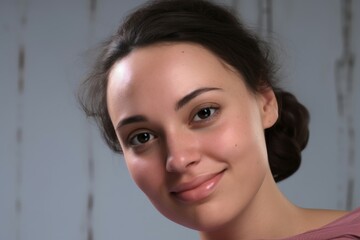 studio portrait of smiling woman