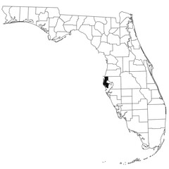 Wall Mural - Map of Pinellas County in Florida state on white background. single County map highlighted by black colour on Florida map. UNITED STATES, US