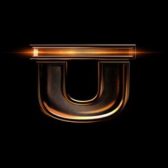U initial letter, minimalist and sleek, with metallic texture on a black background