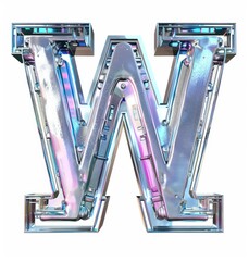 W initial letter, bold and heavy with metallic texture on a white background