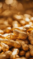 Poster - gold peanut pile in simple blurred background, vertical wallpaper

