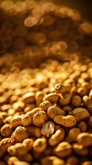 Wall Mural - gold peanut pile in simple blurred background, vertical wallpaper
