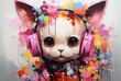 © DigitalMuse - Playful Kitten with Pink Headphones and Bow Tie