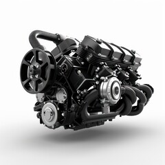 illustration of a realistic black engine, motor isolated on a white background
