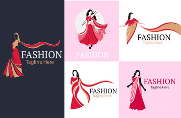 Wall Mural - A set of Fashion vector logos with  female figures in saree dresses