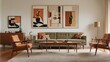 © indofootage - Cozy living room with a collection of mid-century modern furniture, artwork, and accessories. Close up