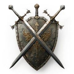 shield with crossed swords, realistic and medieval on a white background
