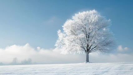 Wall Mural - amidst the diamond dust cloud a lone tree stands tall its branches adorned with a coating of sparkli