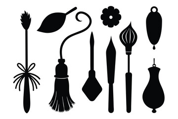 Sticker - Sketch outline silhouette, brush, tassel, paintbrush, raceme, cluster, maklovitsa. freehand drawing