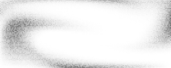 Poster - Grunge halftone gradient texture. Faded grit background. White and black sand noise wallpaper. Retro pixelated backdrop. Anime or manga style comic overlay. Vector halftone graphic design template
