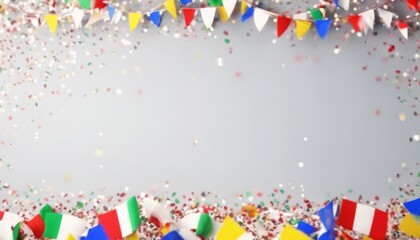 birthday Year confetti flags announcements 3d parties. space. frame presentations Holiday New empty rendering three-dimensional banner flag bunting render garland celebrate corner background party pe'