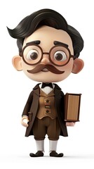 Wall Mural - cute Historian character white background 3D styled character funny cute front view simple 3d full color