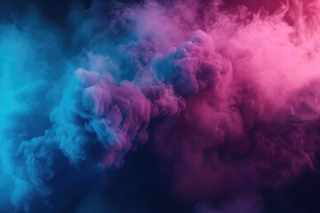 Wall Mural - 3d render of colorful smoke cloud, pink and blue color, dark background, cinema4D, hyper detailed, high resolution, volumetric light,