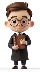 Wall Mural - cute Librarian character white background 3D styled character funny cute front view simple 3d full color