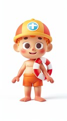 Wall Mural - cute Lifeguard character white background 3D styled character funny cute front view simple 3d full color