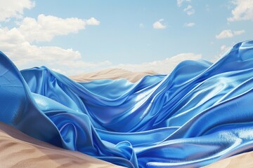 Wall Mural - 3d rendering of blue fabric draped over desert dunes