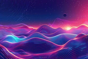 Wall Mural - 2045 made of sound waves, futuristic design with colorful glowing neon lines on dark background. Vector illustration in an isolated style on pastel background.