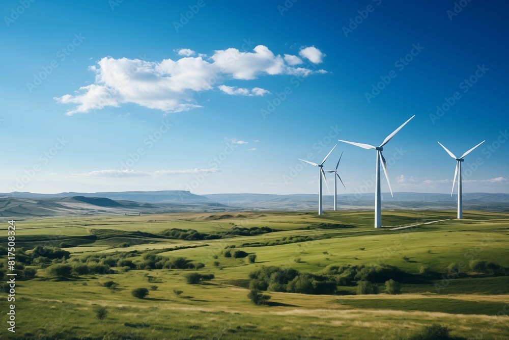 Aerial view of wind turbines in an Irish field, white and green fields ...