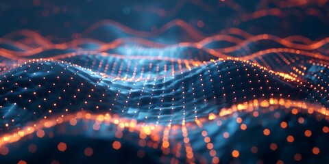 Poster - a blue and orange abstract background with a wave of lights