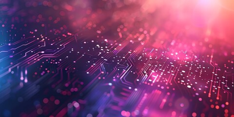 Poster - close up of computer circuit board with many dots on it and a blurry background of light