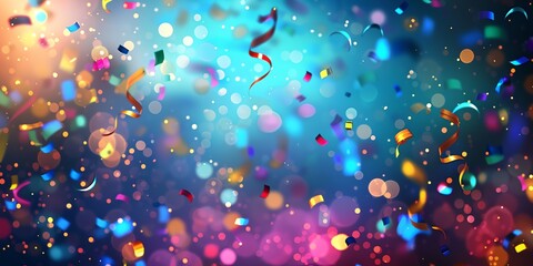 a blurry photo of a bunch of confetti and streamers on a blue background