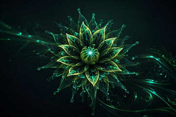 Wall Mural - abstract neon green fantasy artistic flower with lighting effect  shiny futuristic background Fractal artwork
