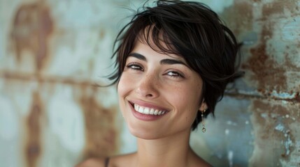 Sticker - A woman with short hair is smiling and looking at the camera