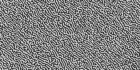 Turing reaction diffusion monochrome seamless pattern with chaotic motion. Linear design with biological shapes. Organic lines in Memphis. abstract truing organic wallpaper background.